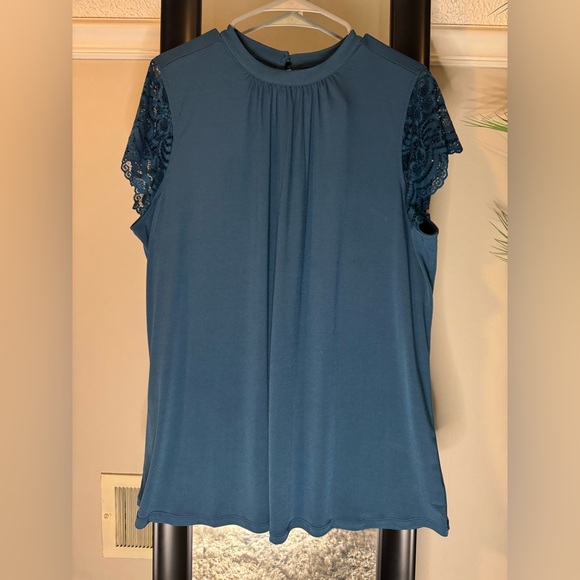 Torrid Teal Lace Sleeve Blouse - Picture 3 of 6